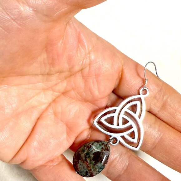 2/$20, Genuine Earthy Brecciated Jasper Triqueta Sterling Silver Dangle Earrings - Picture 8 of 9